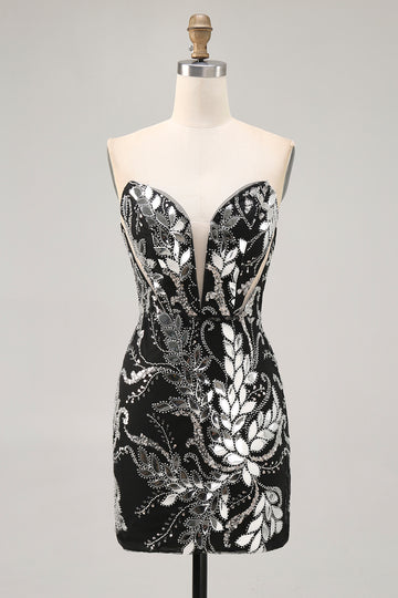 Sparkly Black Bodycon Sequins Short Homecoming Dress with Beading